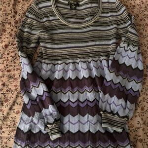 Style & Co. Lavender and Dark Plum Chevron Knit Scoop-Neck Sweater